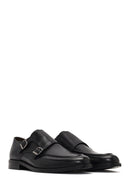 Men's Black Double Buckle Leather Classic Shoe | Derimod