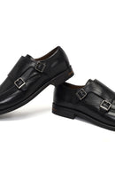 Men's Black Double Buckle Leather Classic Shoe | Derimod