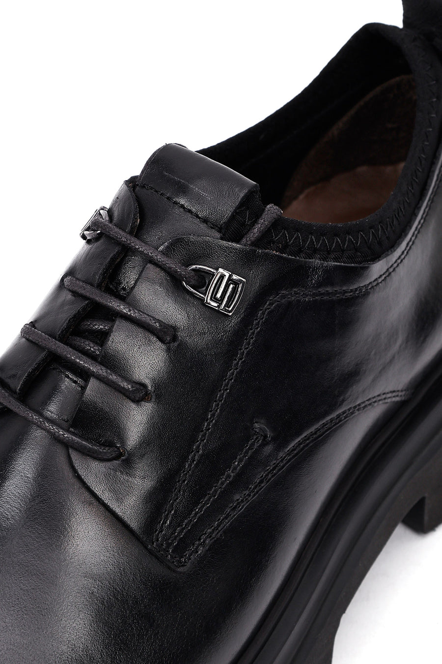 Men's Black Lace-Up Thick-Soled Leather Casual Shoes