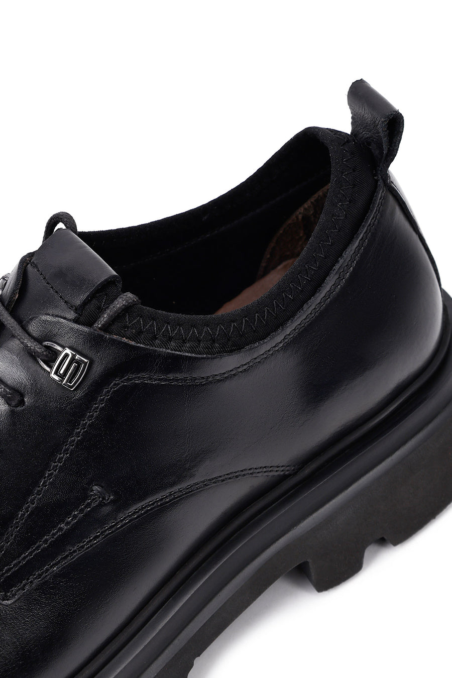Men's Black Lace-Up Thick-Soled Leather Casual Shoes