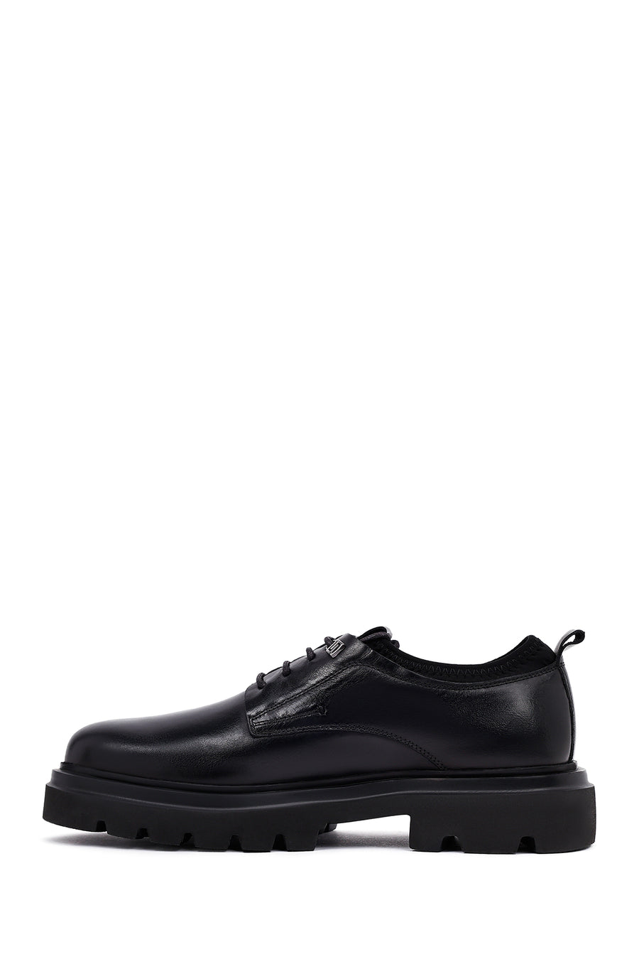 Men's Black Lace-Up Thick-Soled Leather Casual Shoes