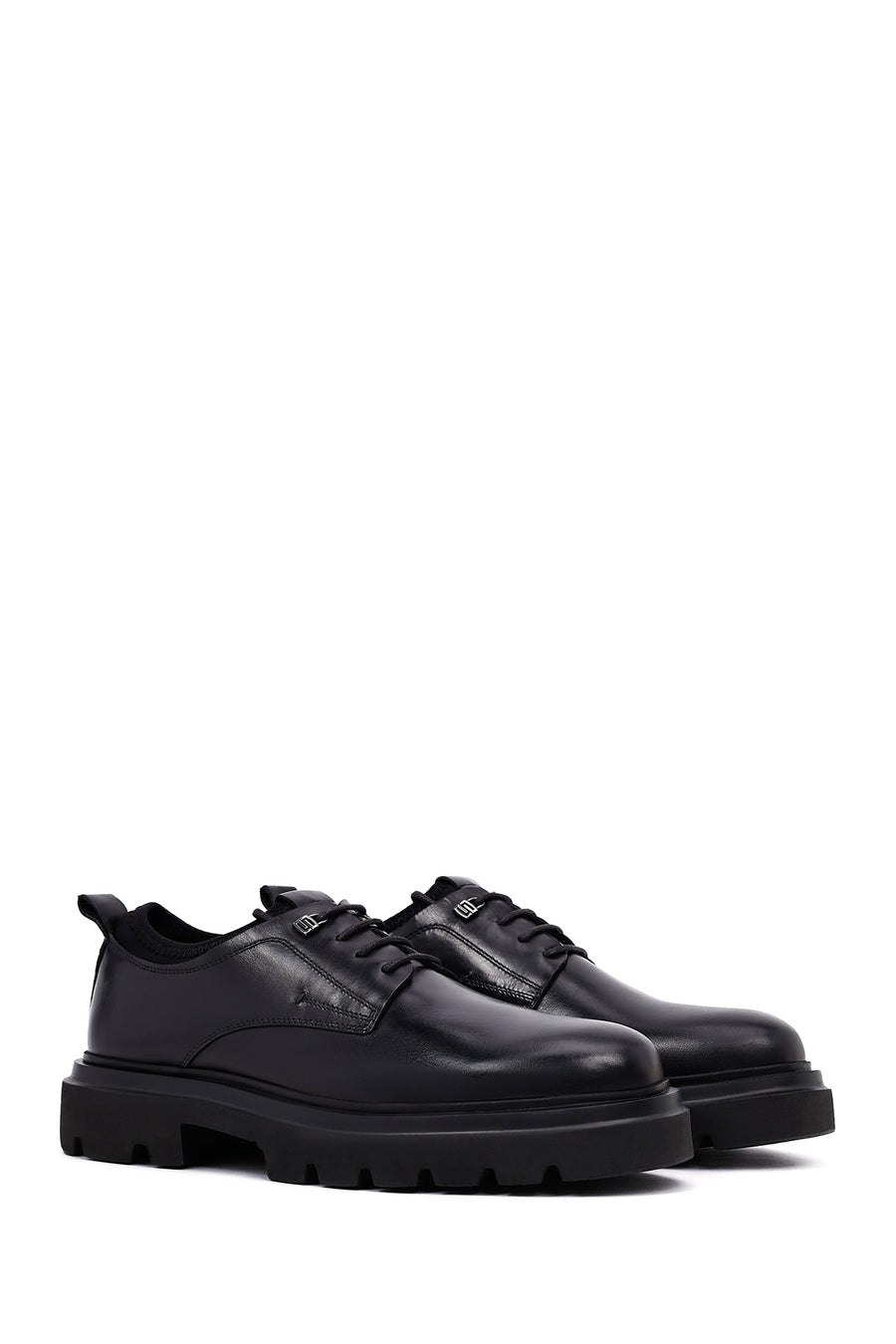 Men's Black Lace-Up Thick-Soled Leather Casual Shoes