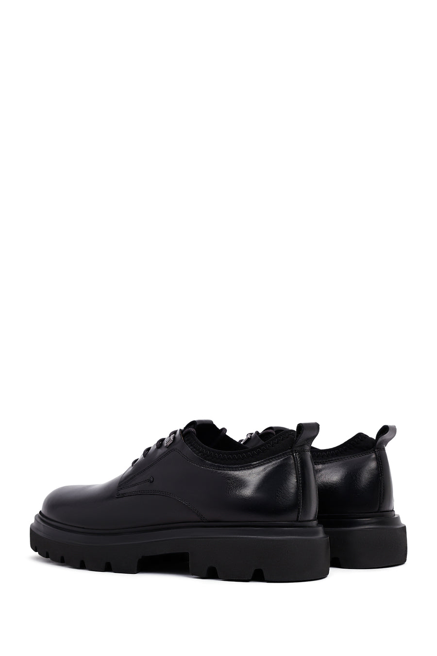 Men's Black Lace-Up Thick-Soled Leather Casual Shoes