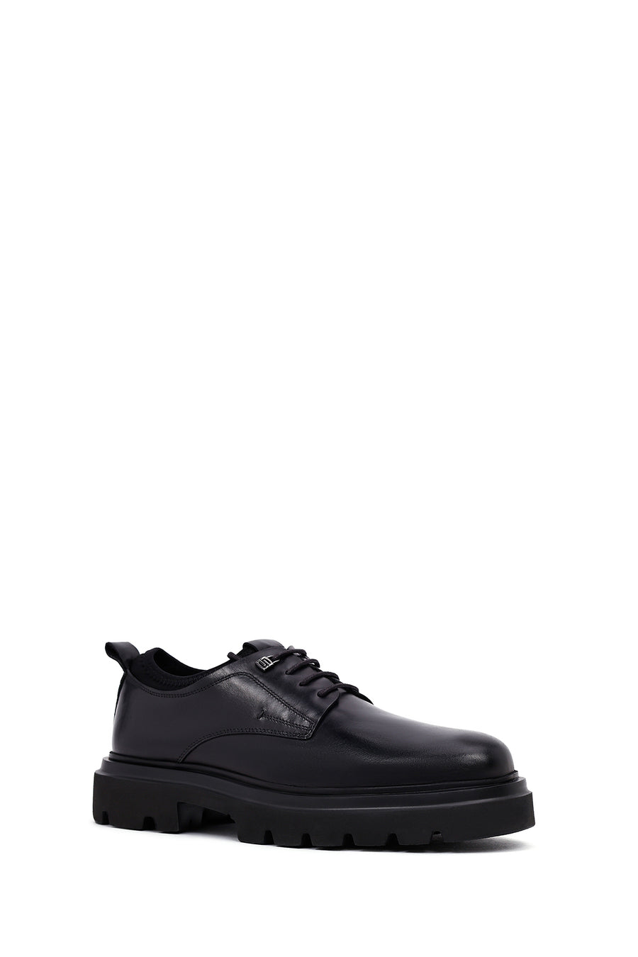 Men's Black Lace-Up Thick-Soled Leather Casual Shoes