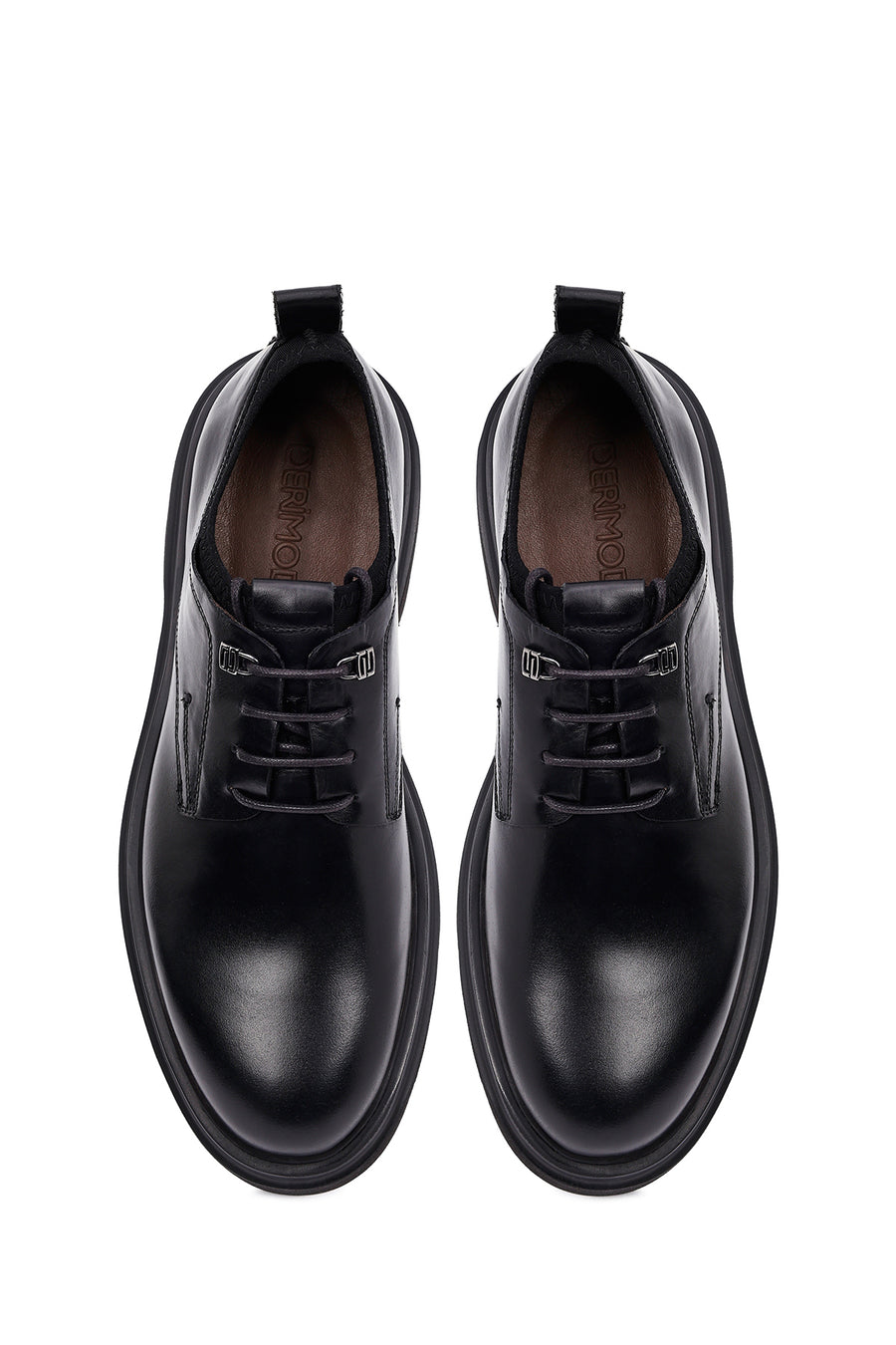 Men's Black Lace-Up Thick-Soled Leather Casual Shoes