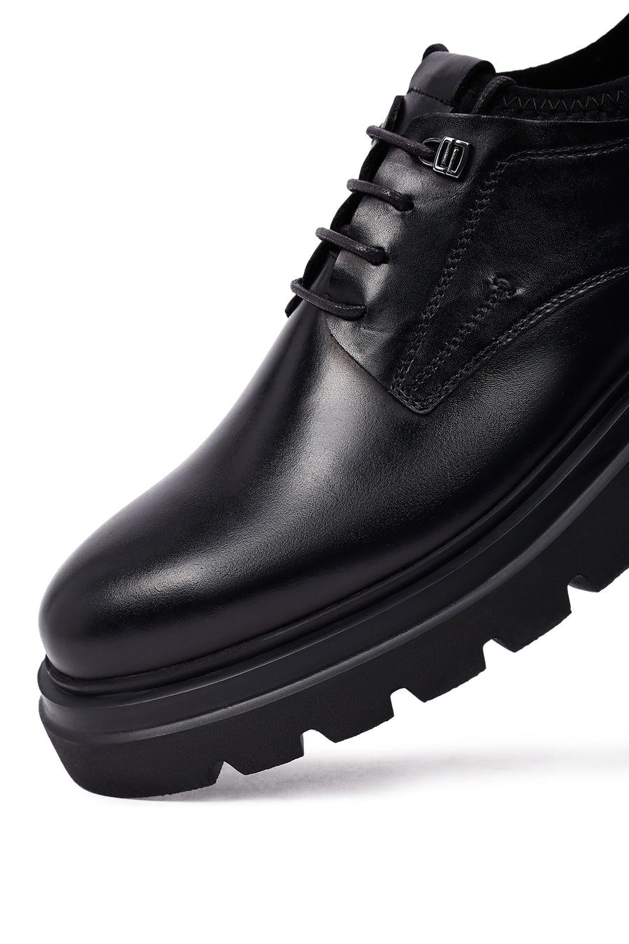 Men's Black Lace-Up Thick-Soled Leather Casual Shoes