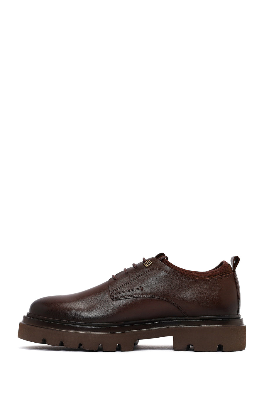Men's Brown Lace-Up Thick-Soled Leather Casual Shoes