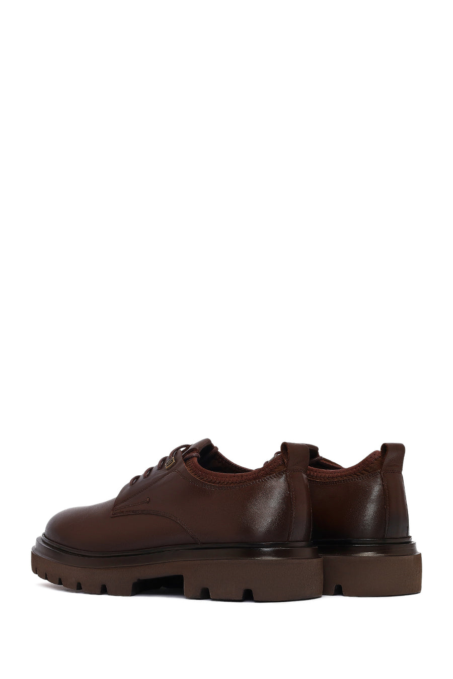 Men's Brown Lace-Up Thick-Soled Leather Casual Shoes