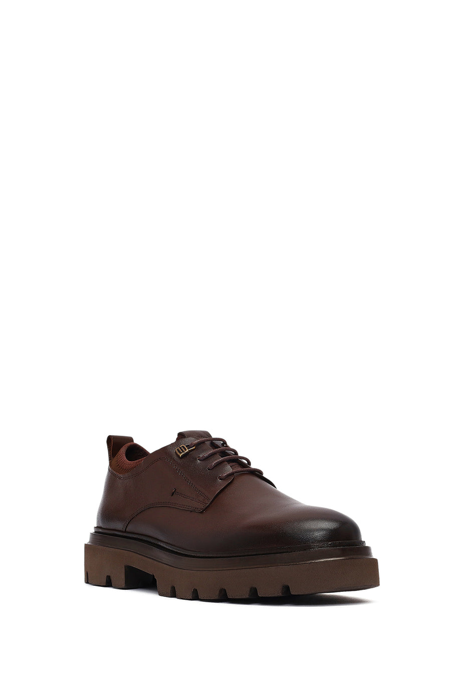 Men's Brown Lace-Up Thick-Soled Leather Casual Shoes