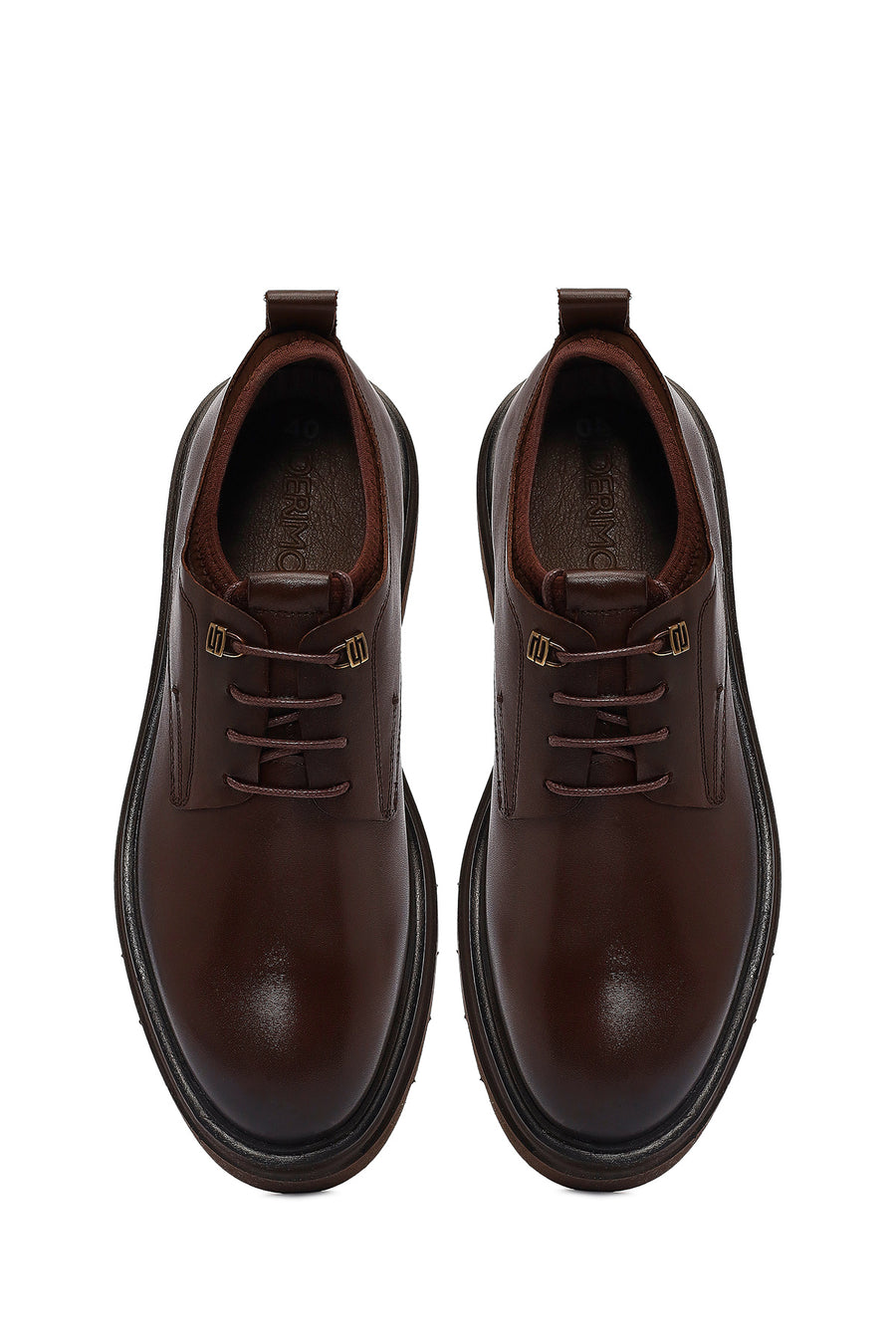 Men's Brown Lace-Up Thick-Soled Leather Casual Shoes