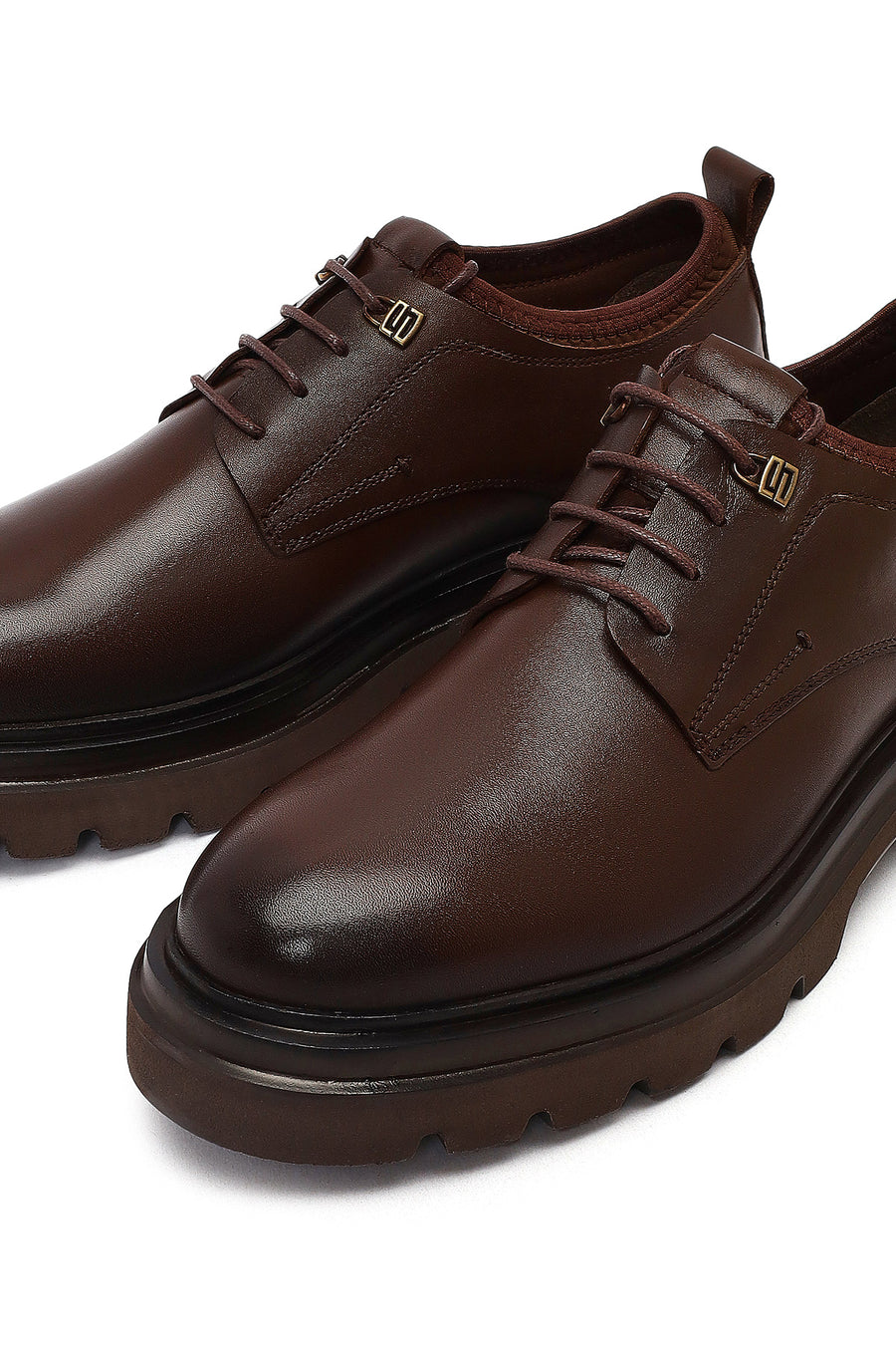 Men's Brown Lace-Up Thick-Soled Leather Casual Shoes