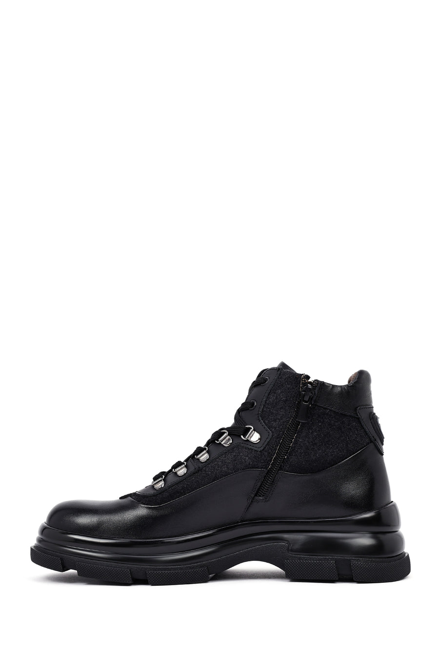 Men's Black Zippered Leather Boat