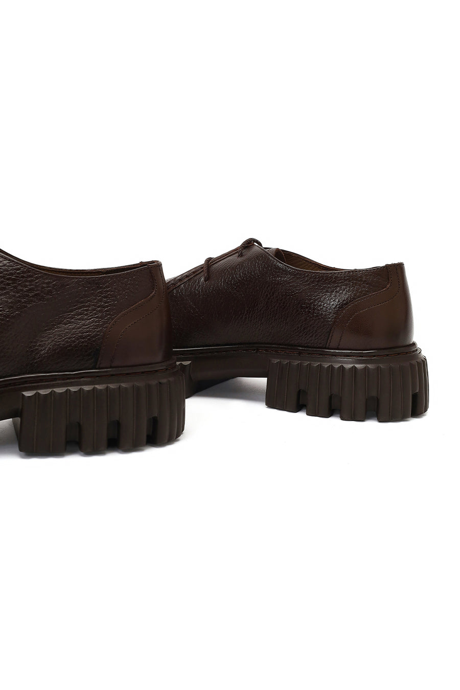 Men's Brown Lace-Up Thick-Soled Leather Casual Shoes