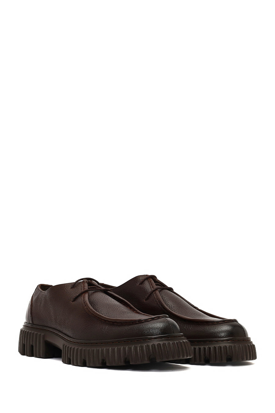 Men's Brown Lace-Up Thick-Soled Leather Casual Shoes