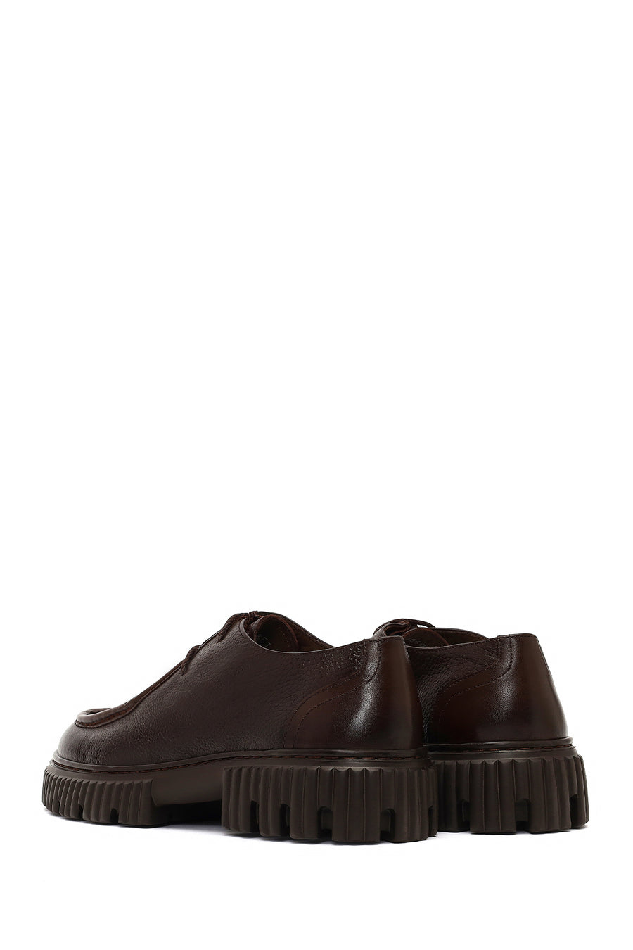 Men's Brown Lace-Up Thick-Soled Leather Casual Shoes