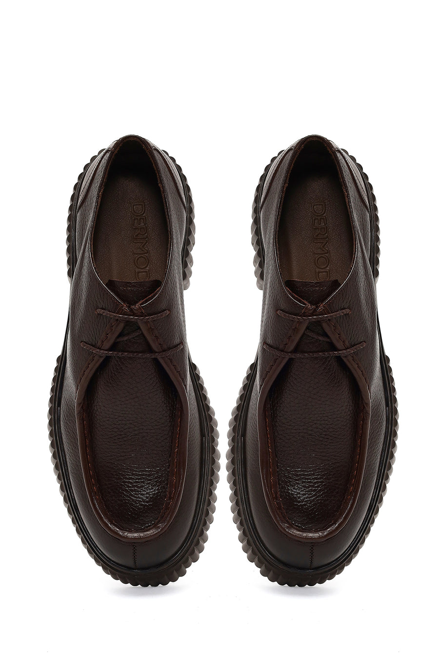 Men's Brown Lace-Up Thick-Soled Leather Casual Shoes