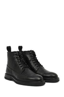 Men's Black Lace-Up Zipper Leather Casual Boot | Derimod