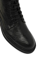 Men's Black Lace-Up Zipper Leather Casual Boot | Derimod