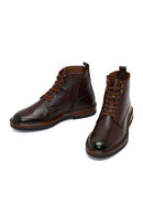 Erkek Kahverengi Bağcıklı Fermuarlı Deri Casual Bot | Derimod