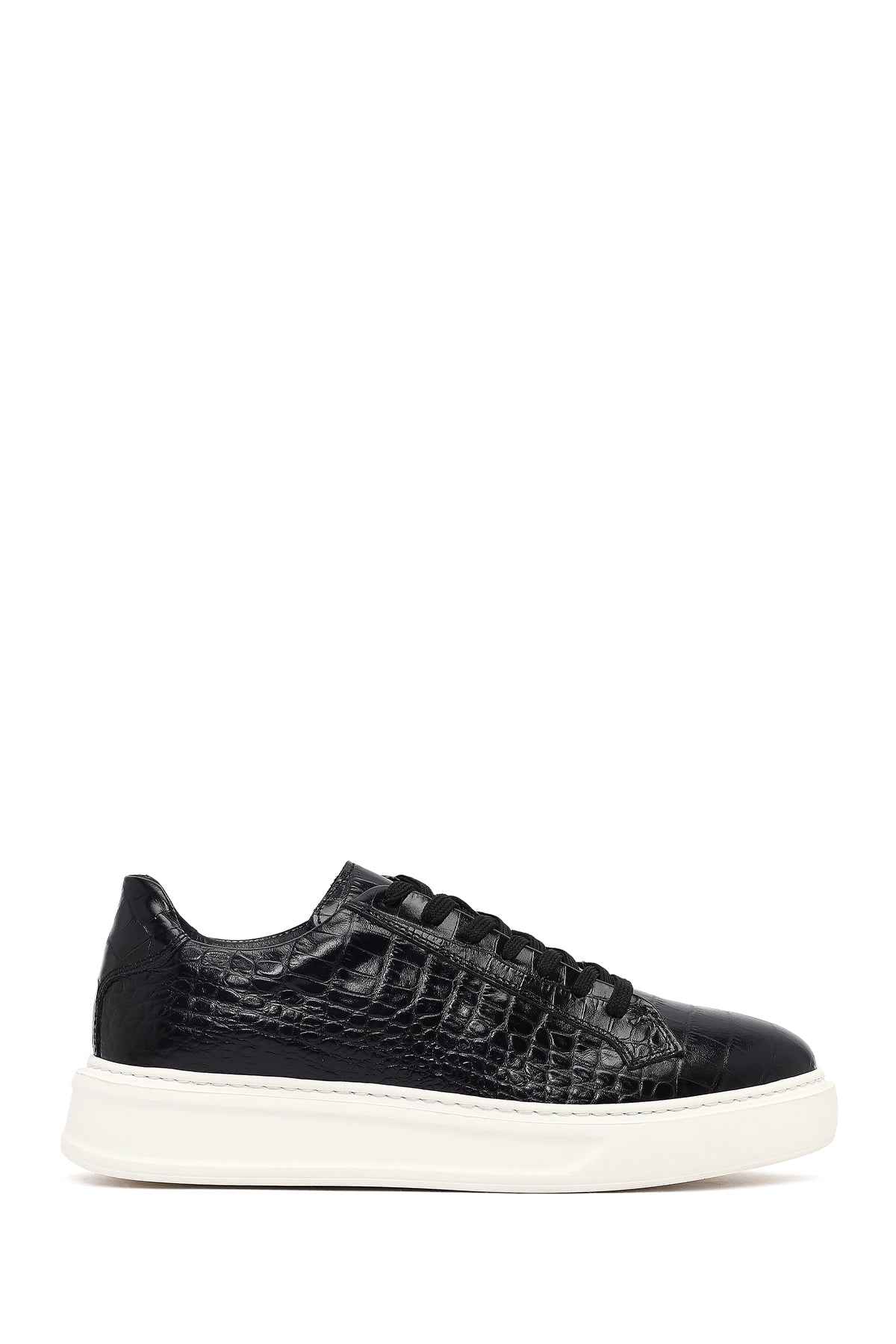 Men's Black Croco Lace-up Leather Sneaker 25WFD6100E3 | Derimod