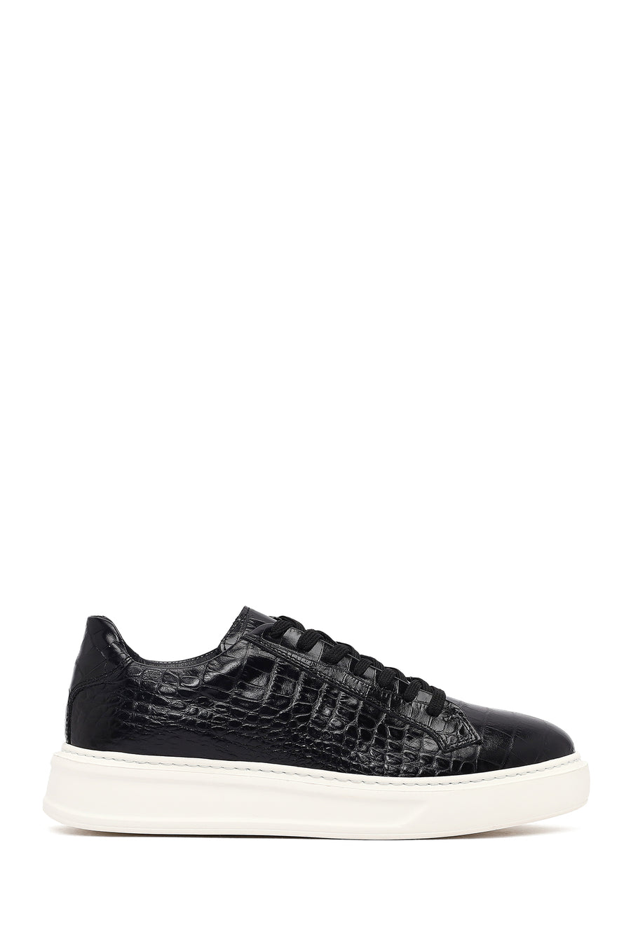 Erkek Siyah Kroko Bağcıklı Deri Sneaker 25WFD6100E3 | Derimod
