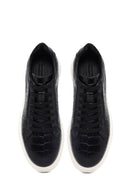 Men's Black Croco Lace-up Leather Sneaker | Derimod