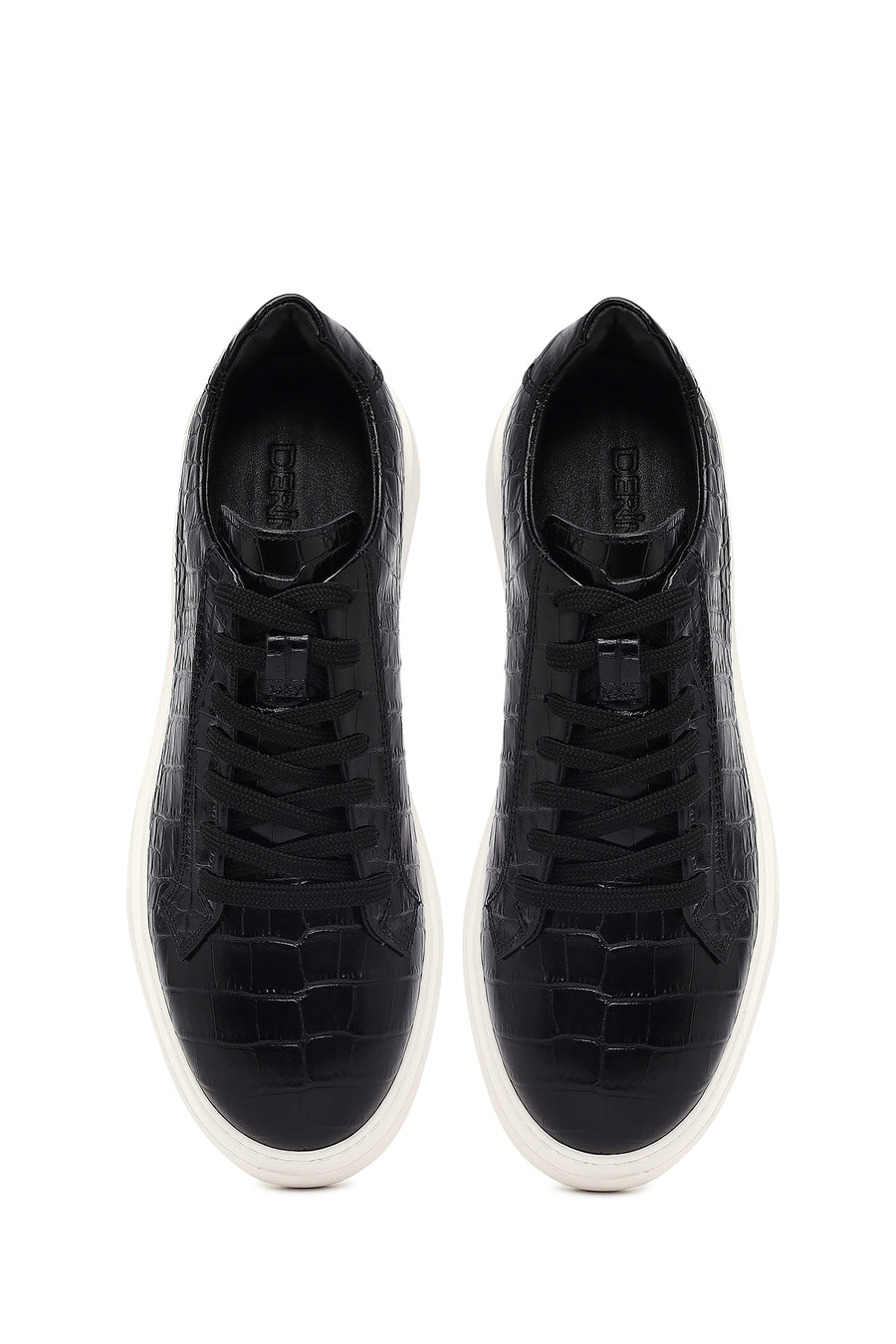 Erkek Siyah Kroko Bağcıklı Deri Sneaker