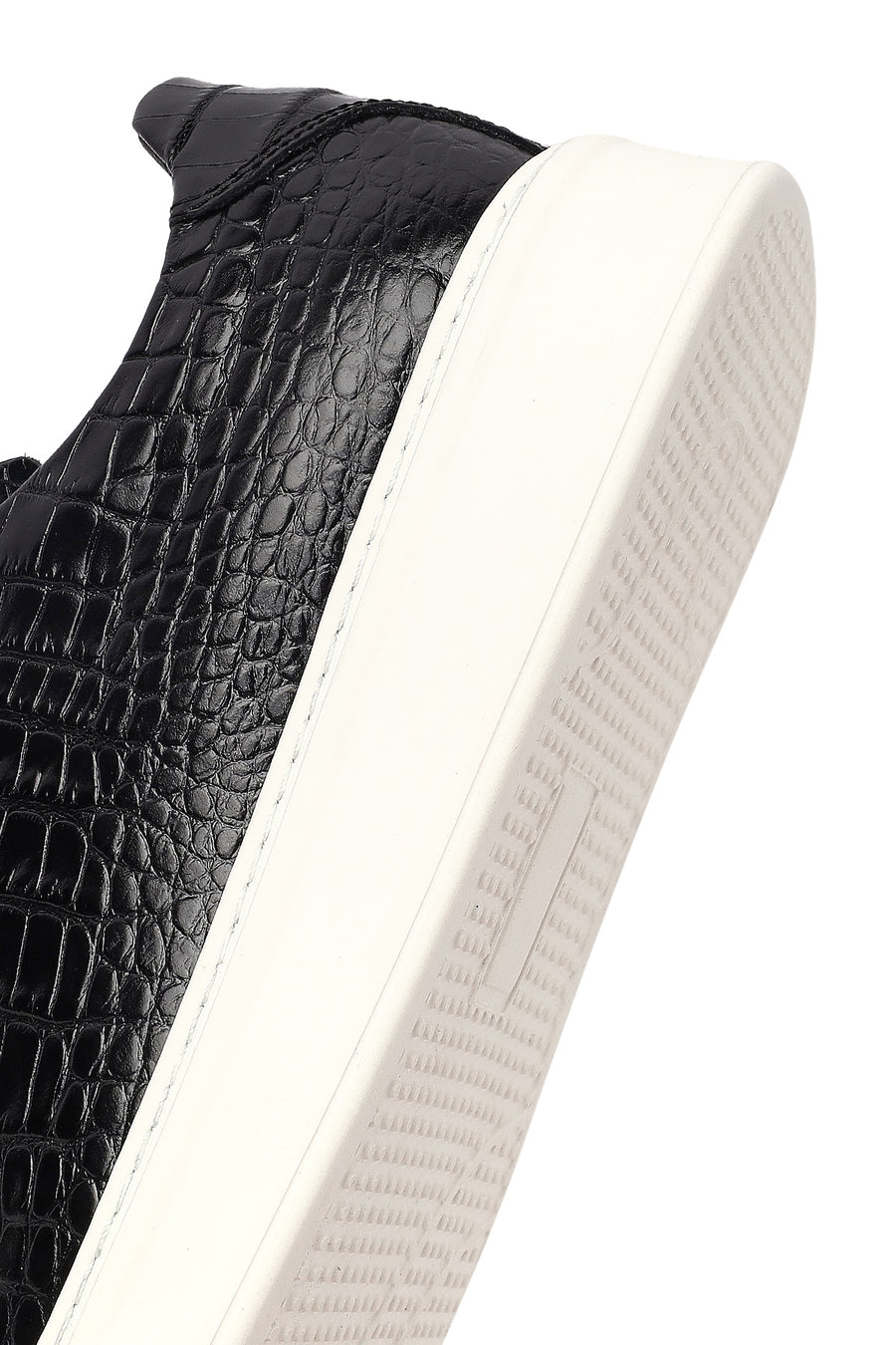 Erkek Siyah Kroko Bağcıklı Deri Sneaker