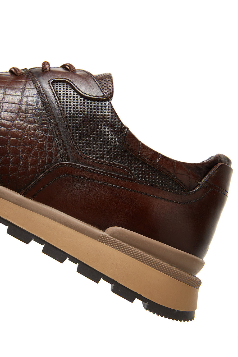 Erkek Kahverengi Bağcıklı Deri Casual Sneaker