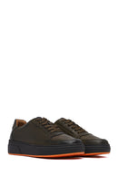 Men's Khaki Lace-Up Thick-Soled Leather Sneakers | Derimod