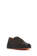 Men's Khaki Lace-Up Thick-Soled Leather Sneakers | Derimod