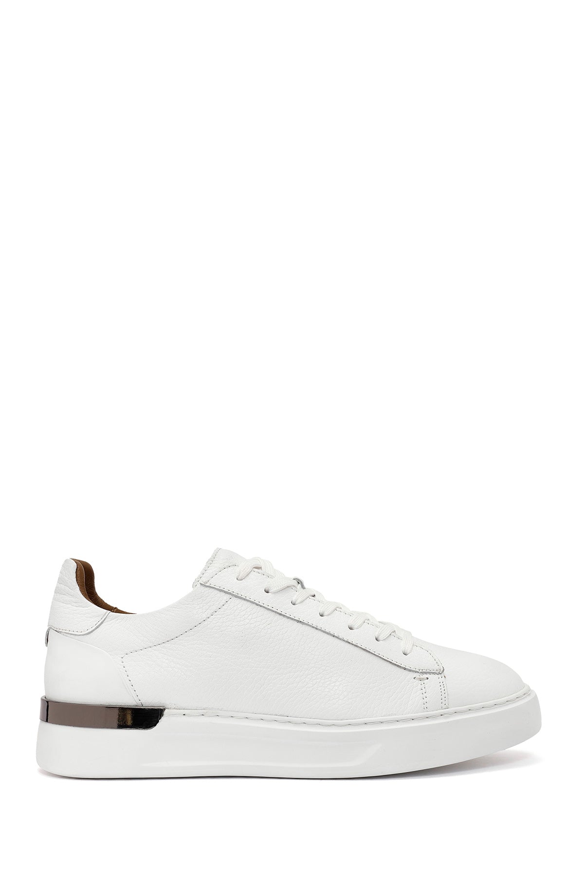 Men's White Lace-Up Thick-Soled Leather Sneakers 25WFD6107FT | Derimod
