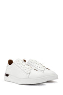 Men's White Lace-Up Thick-Soled Leather Sneakers | Derimod