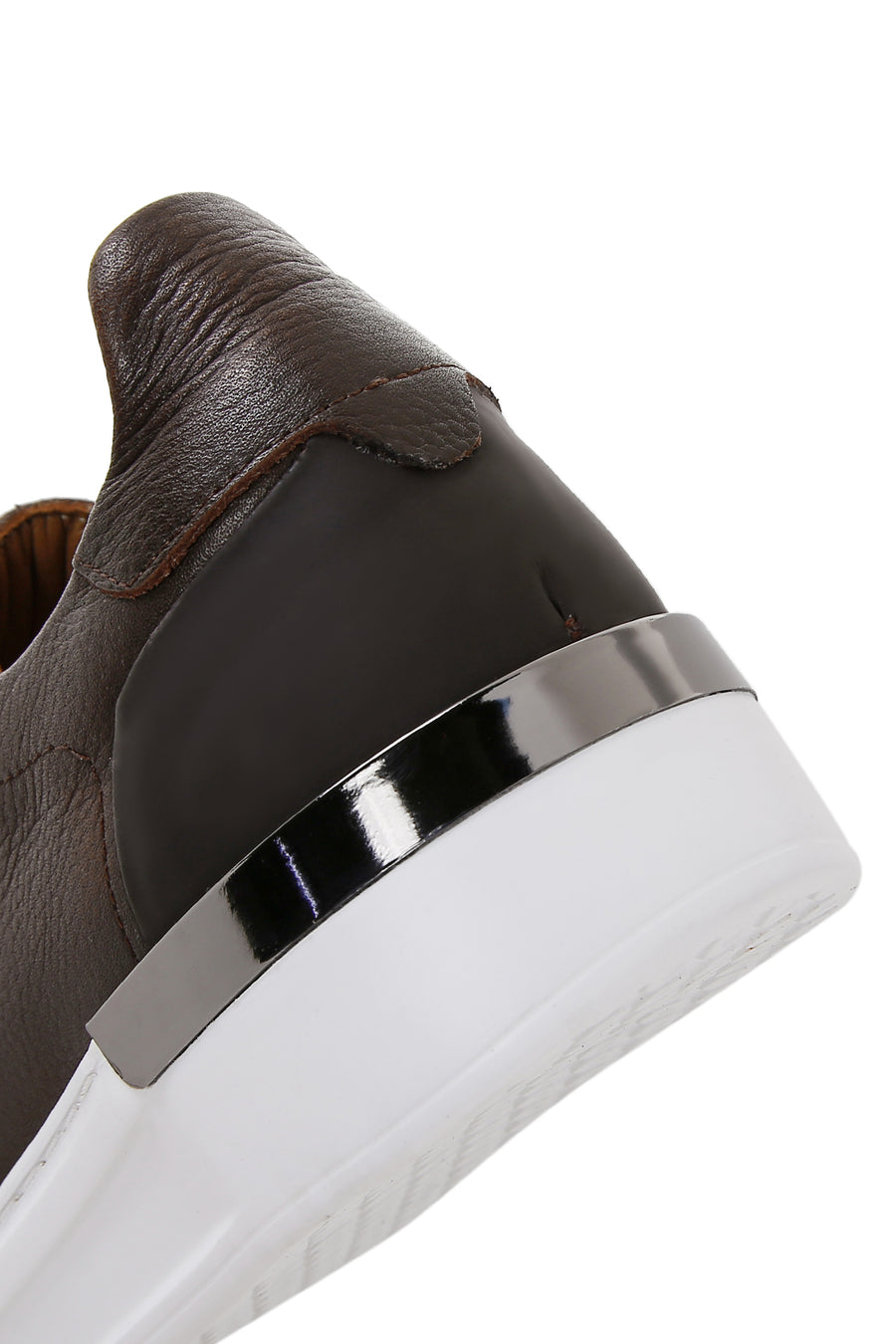 Men's Brown Lace-Up Thick-Soled Leather Sneakers