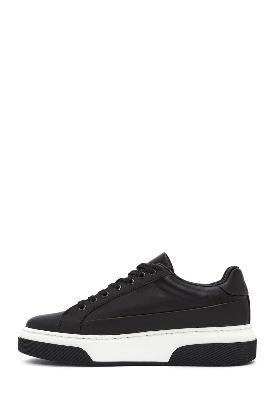 Men's Black Lace-Up Thick Sole Leather Sneakers
