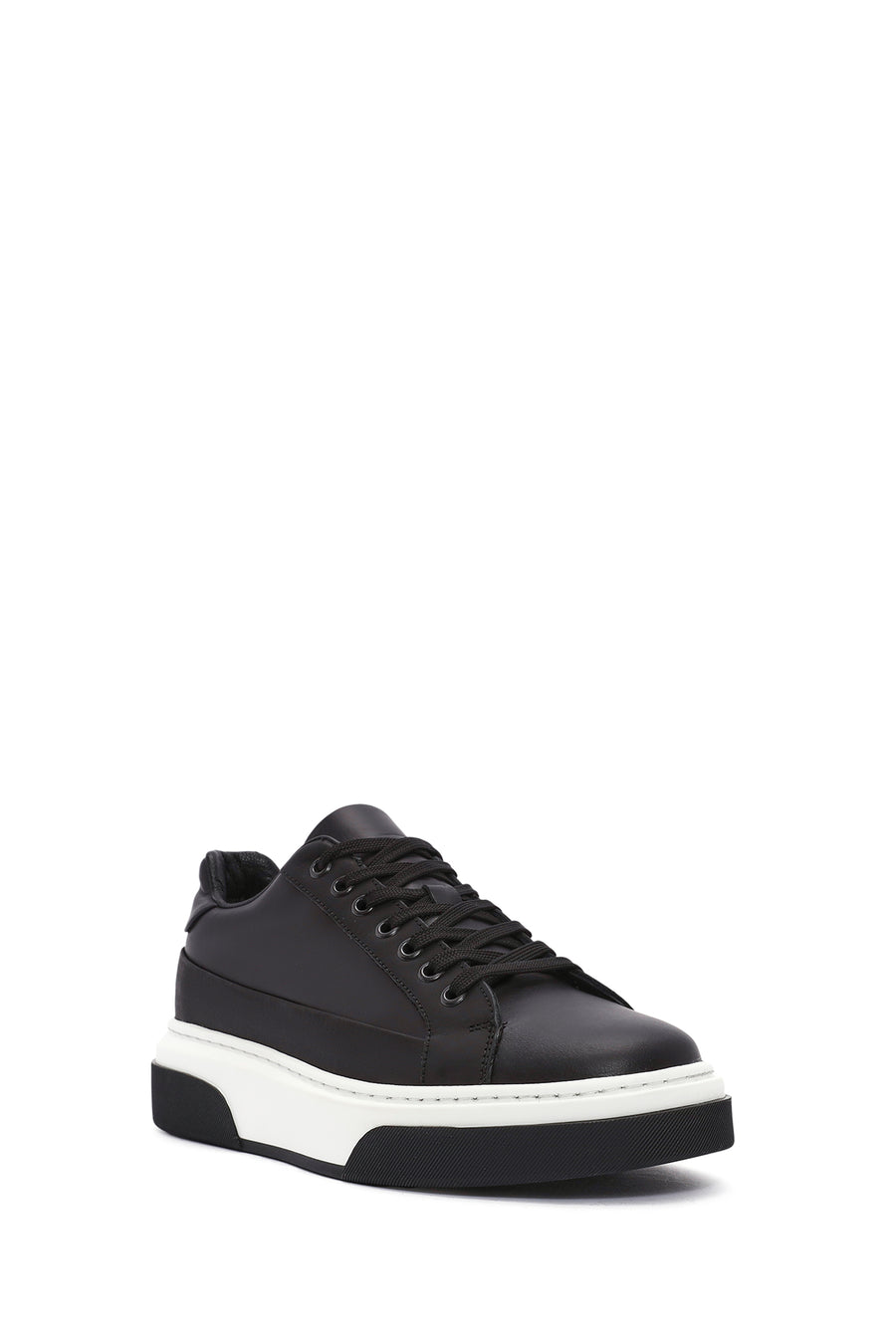 Men's Black Lace-Up Thick Sole Leather Sneakers