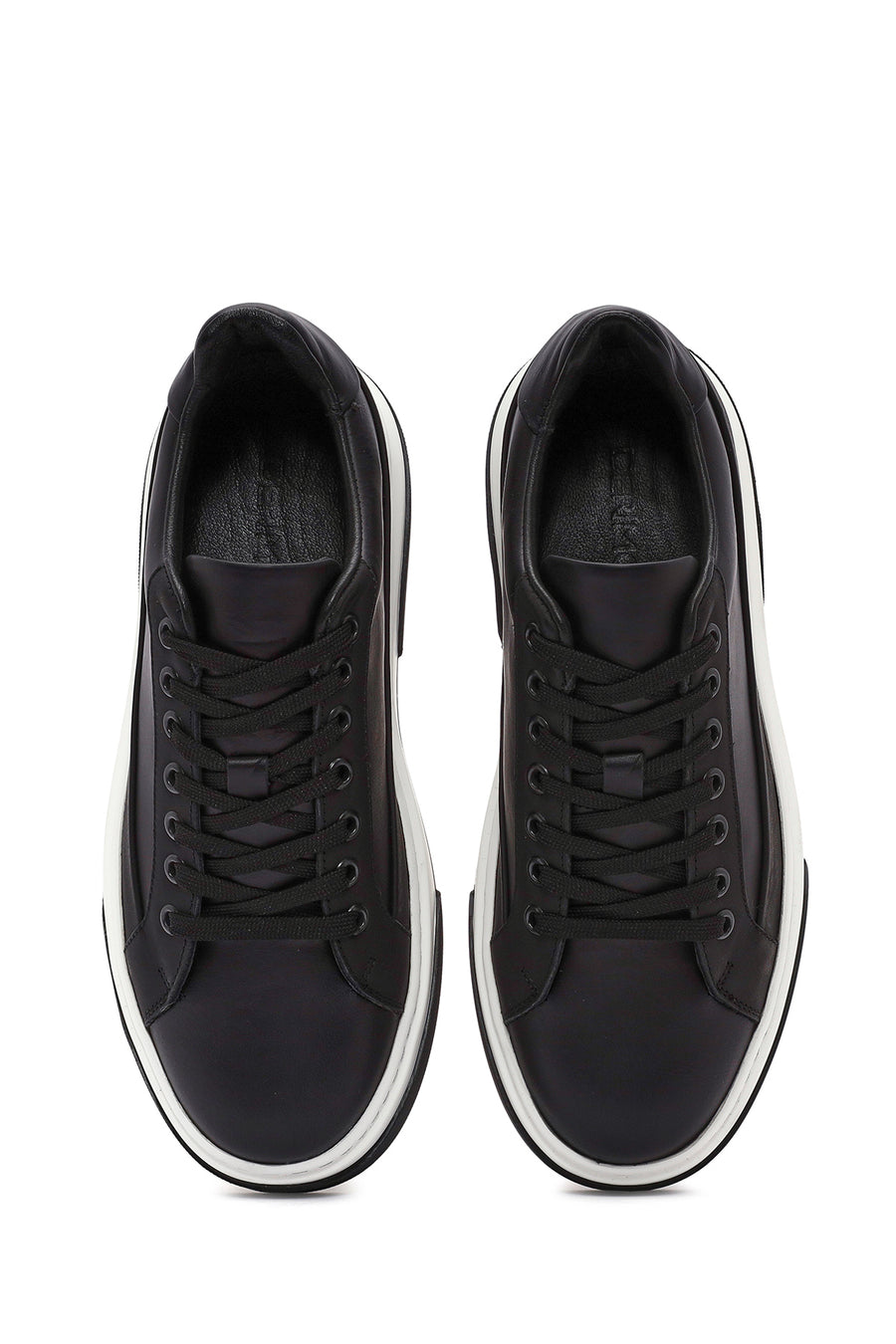 Men's Black Lace-Up Thick Sole Leather Sneakers