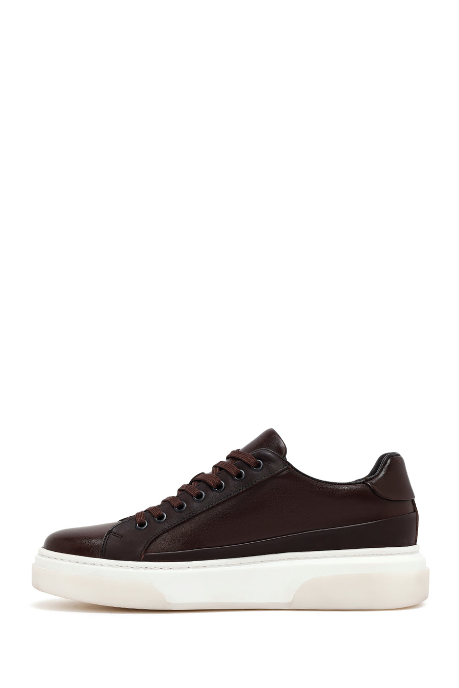 Men's Brown Lace-Up Thick-Soled Leather Sneakers