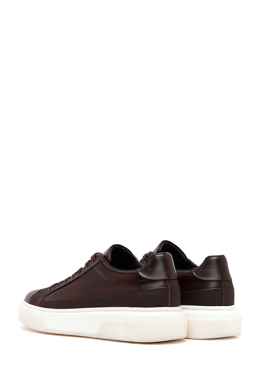 Men's Brown Lace-Up Thick-Soled Leather Sneakers