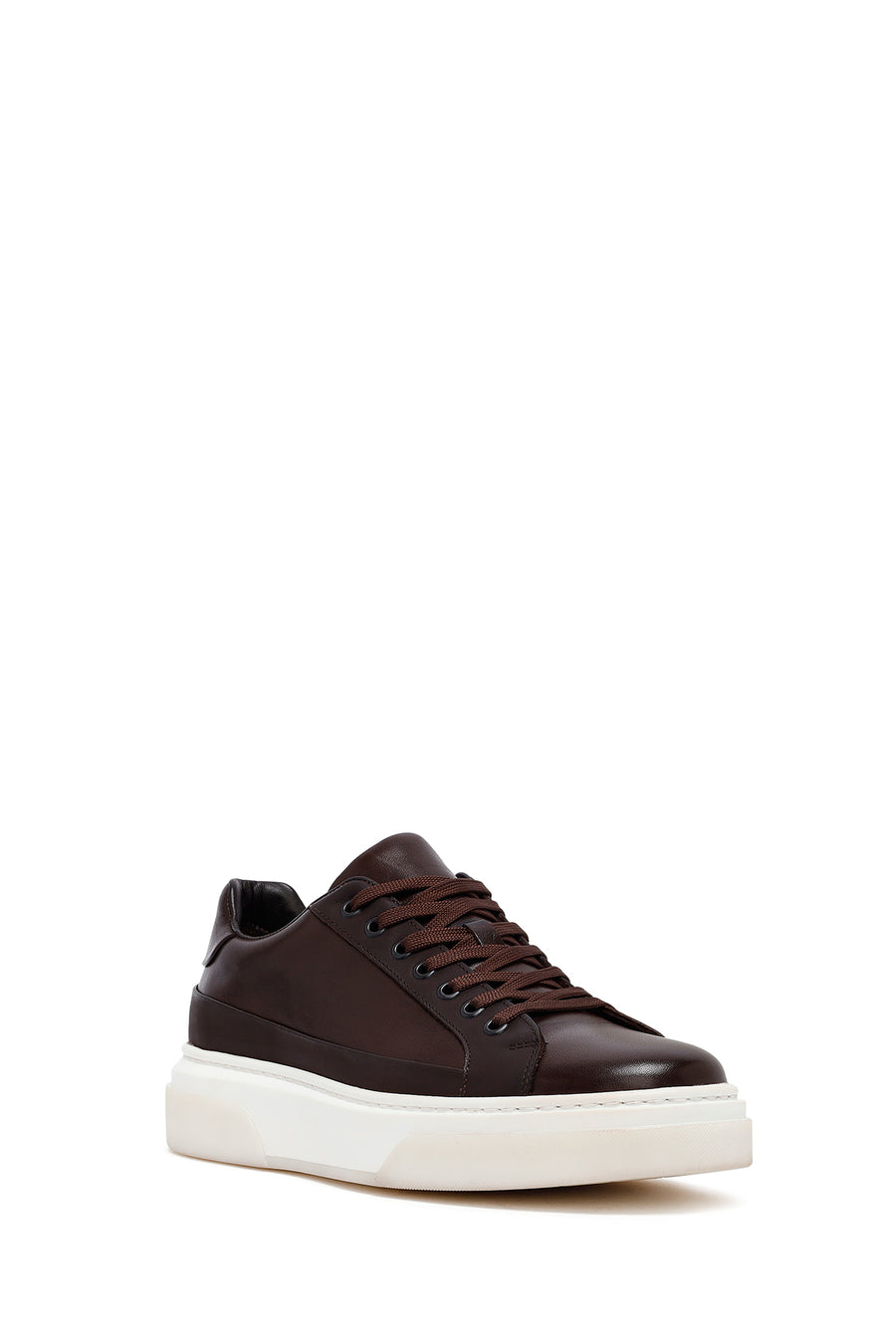 Men's Brown Lace-Up Thick-Soled Leather Sneakers