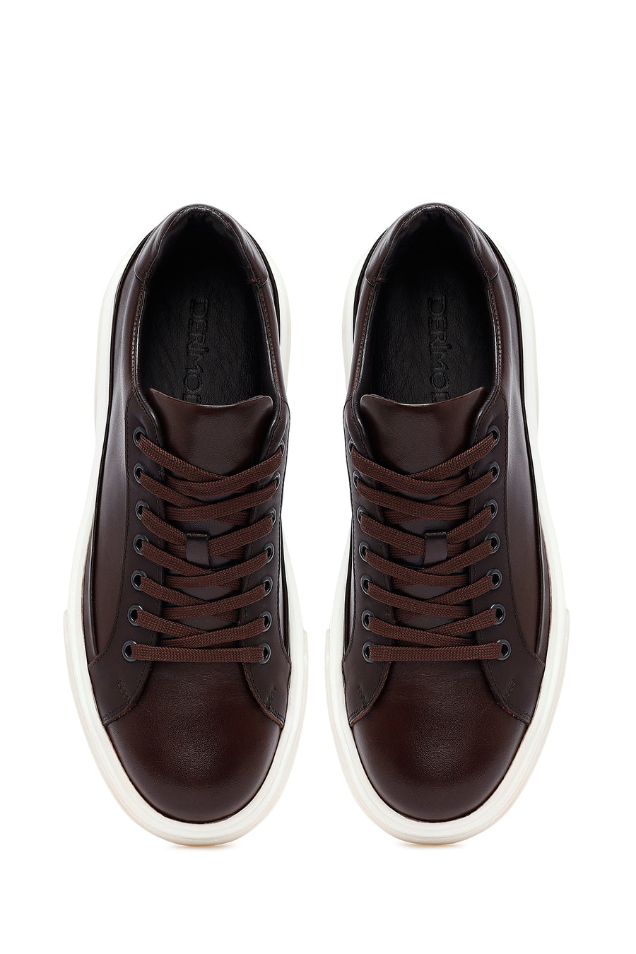 Men's Brown Lace-Up Thick-Soled Leather Sneakers