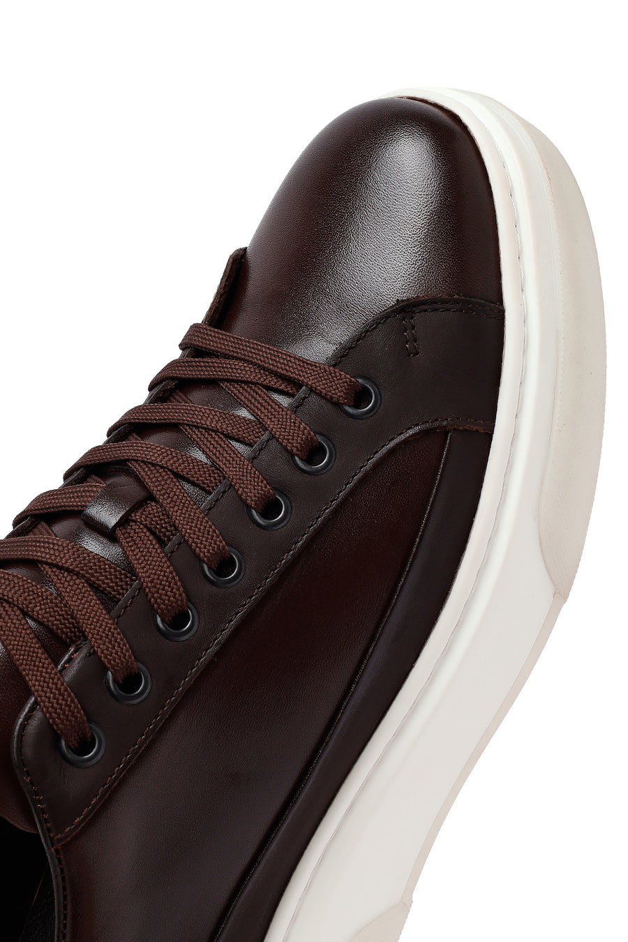 Men's Brown Lace-Up Thick-Soled Leather Sneakers