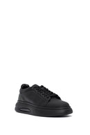 Men's Black Lace-Up Thick Sole Leather Sneakers | Derimod