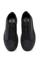 Men's Black Lace-Up Thick Sole Leather Sneakers | Derimod