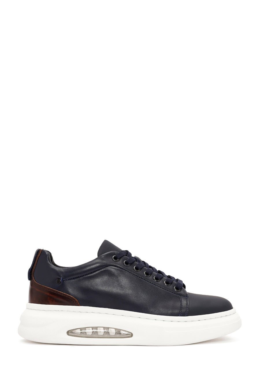 Erkek Lacivert Bağcıklı Kalın Tabanlı Deri Sneaker 25WFD611318 | Derimod