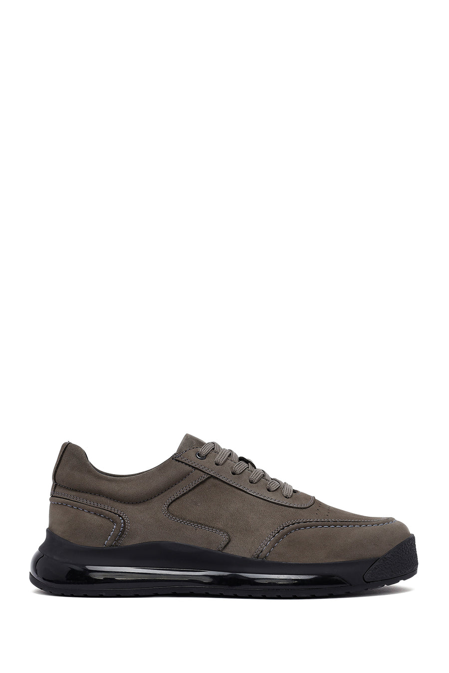 Erkek Gri Bağcıklı Kalın Tabanlı Nubuk Deri Sneaker 25WFD6114V3 | Derimod