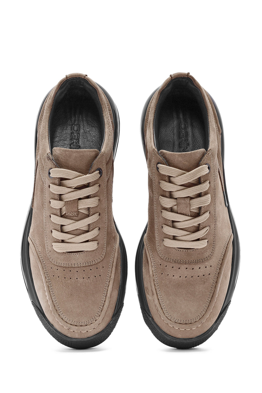 Erkek Vizon Bağcıklı Kalın Tabanlı Nubuk Deri Sneaker