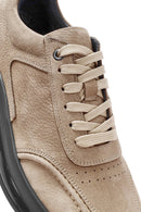 Erkek Vizon Bağcıklı Kalın Tabanlı Nubuk Deri Sneaker | Derimod
