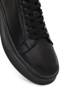 Men's Black Lace-Up Thick-Soled Leather Sneaker | Derimod
