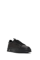Men's Black Lace-Up Thick-Soled Leather Sneaker | Derimod